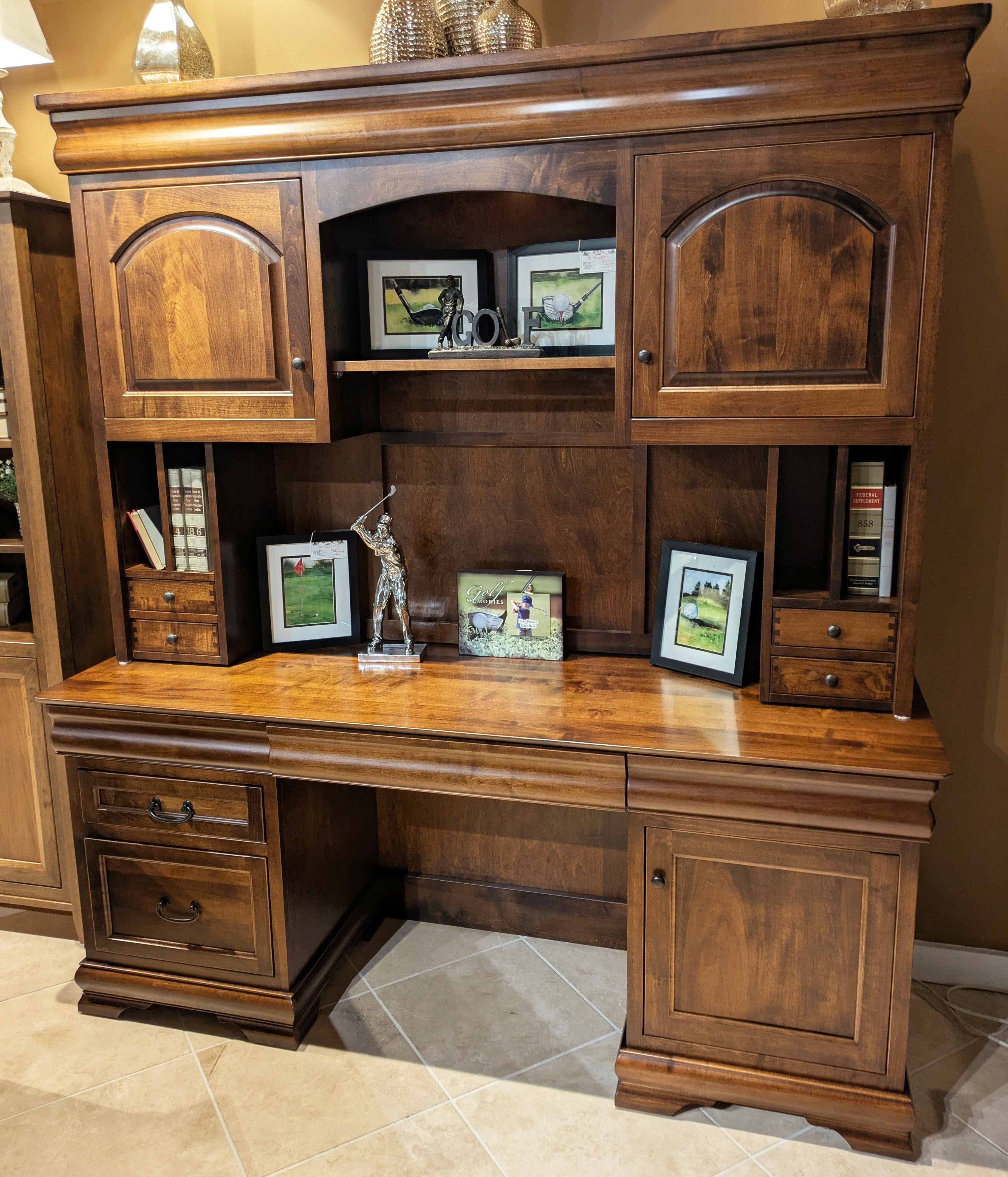 Amish Oak & Cherry Clearance Center Credenza and Hutch in Brown Maple Sault St. Marie