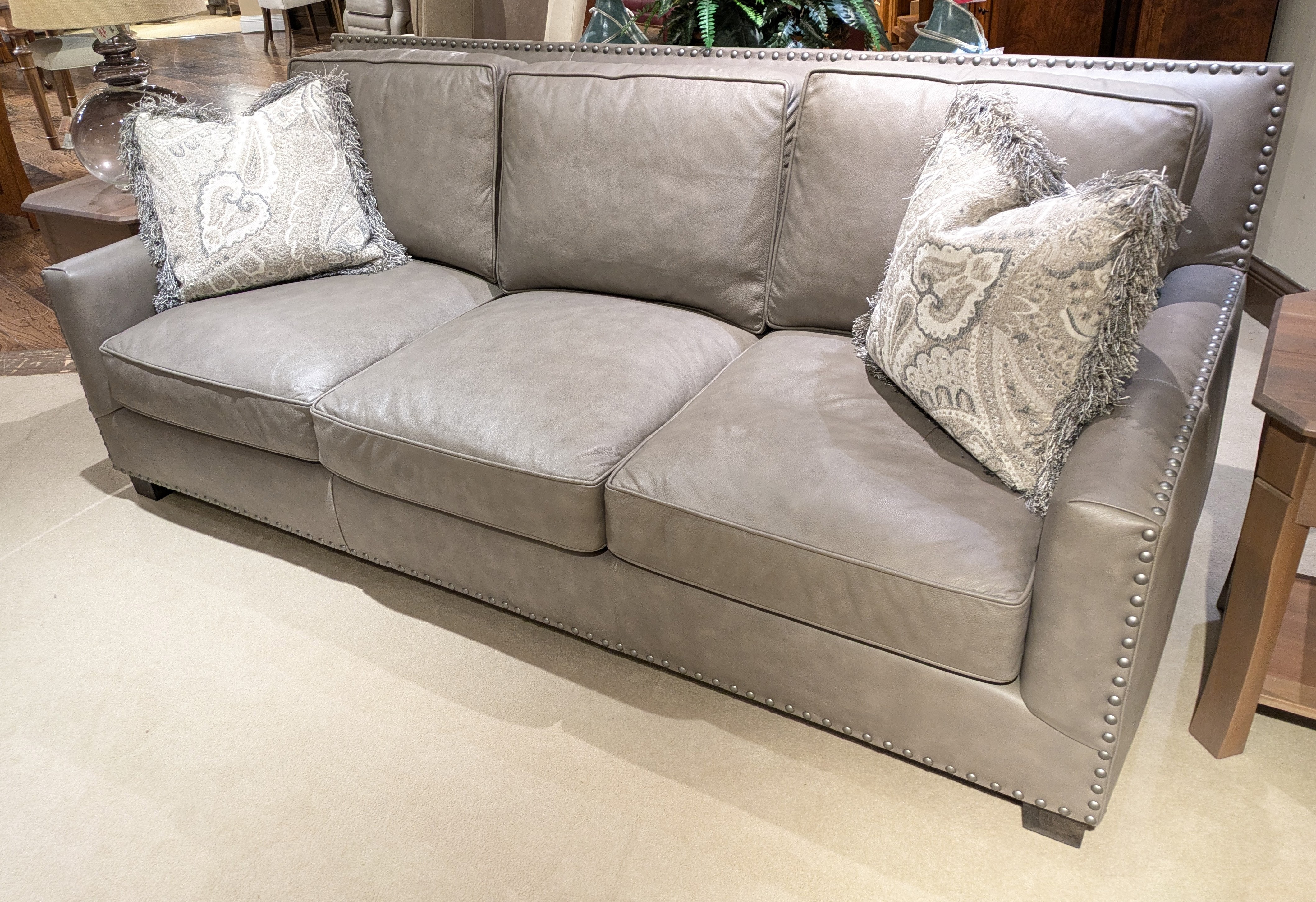 Amish Oak & Cherry Clearance Center Leather Sofa by Leathercraft Shelly