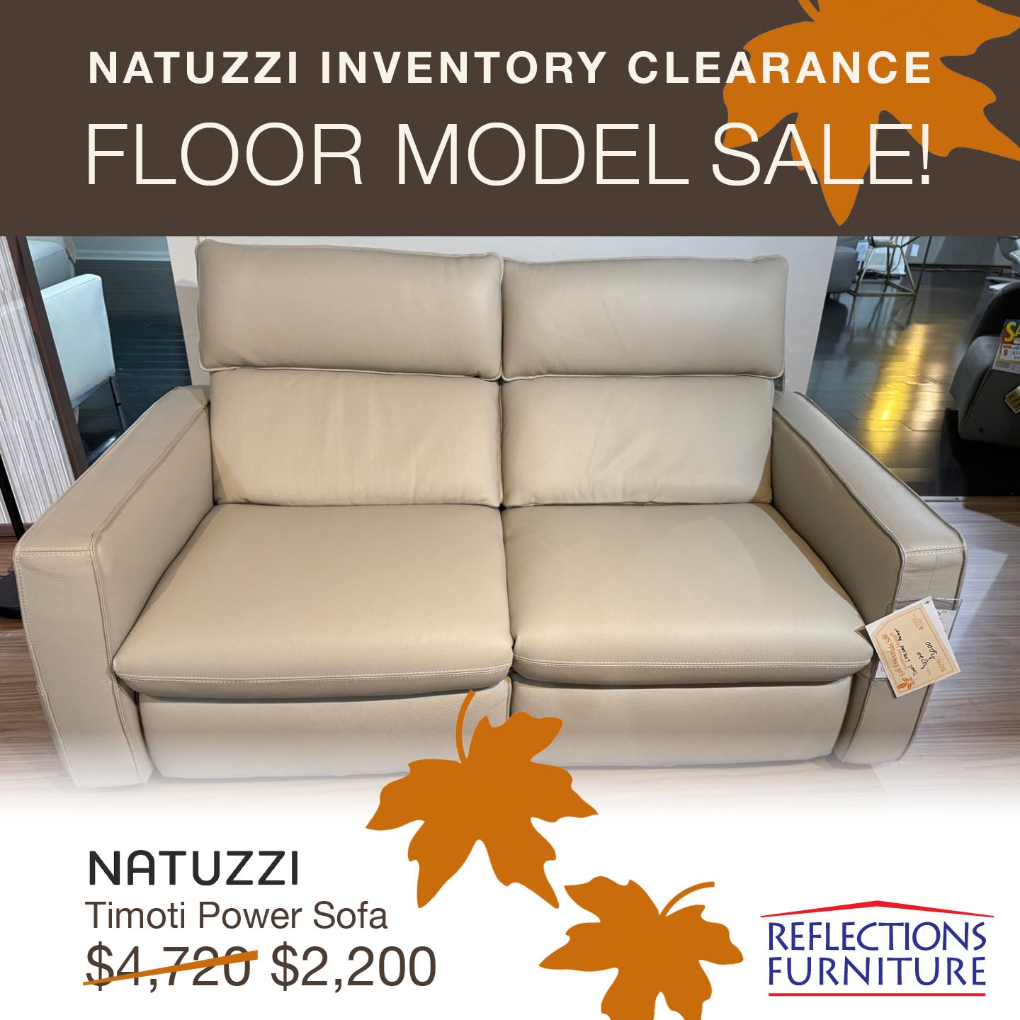 Reflections Furniture Outlet Power Leather Sofa Timoti