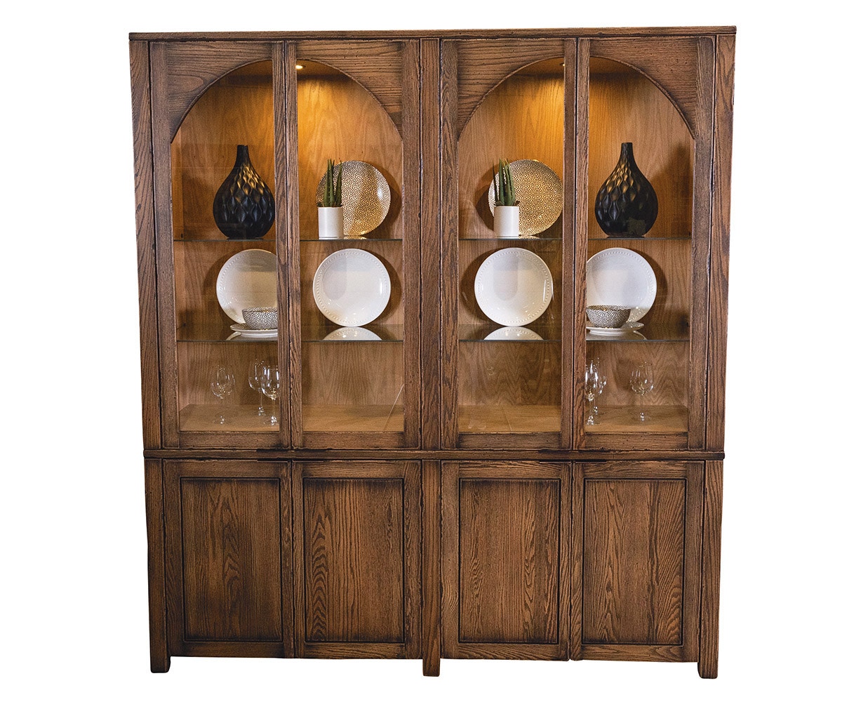 Amish Oak & Cherry Solid Wood 4 Door Hutch Cabinet Alexandria-104