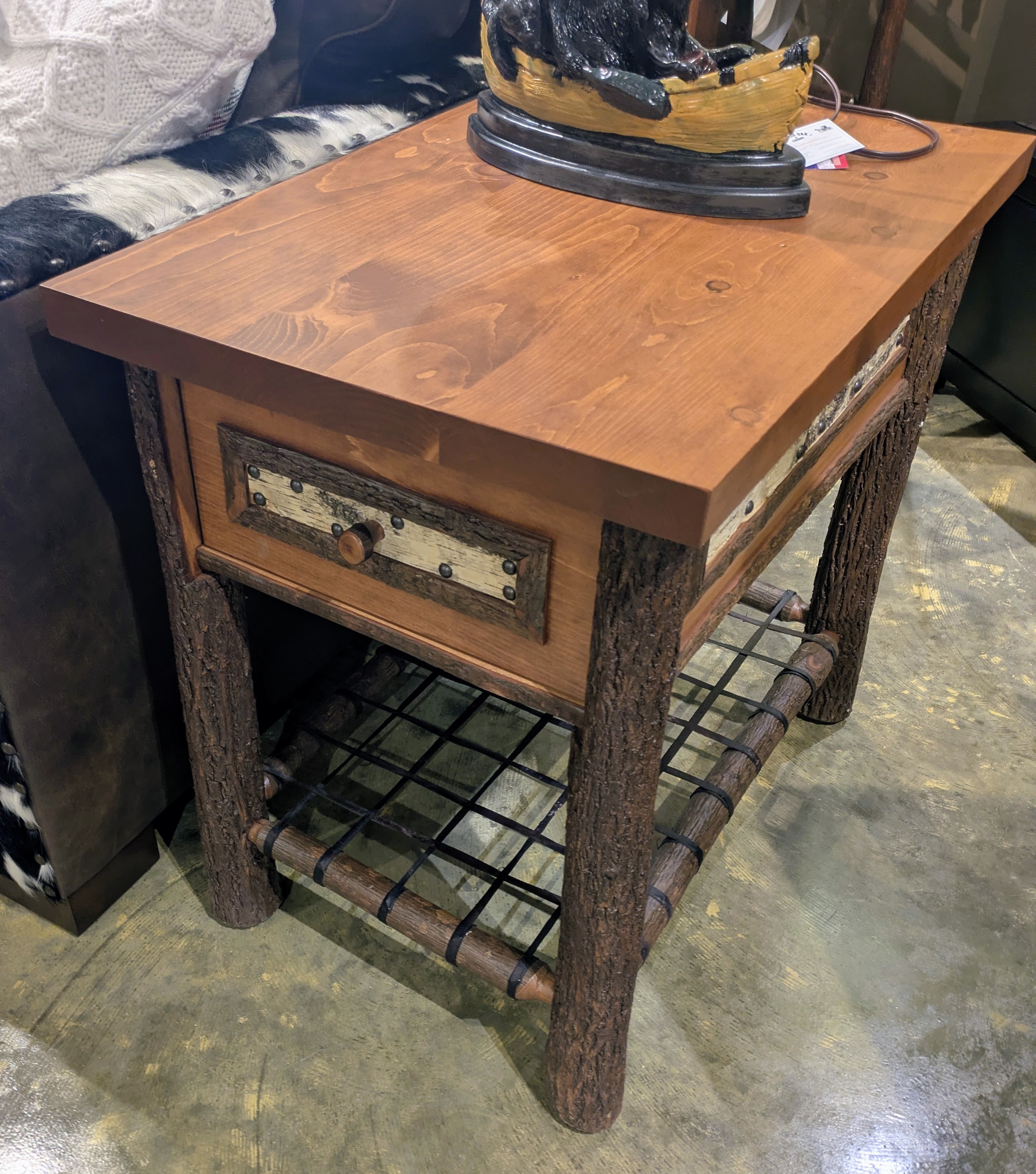Amish Oak & Cherry Clearance Center End Table in Rustic Hickory Woodland-1