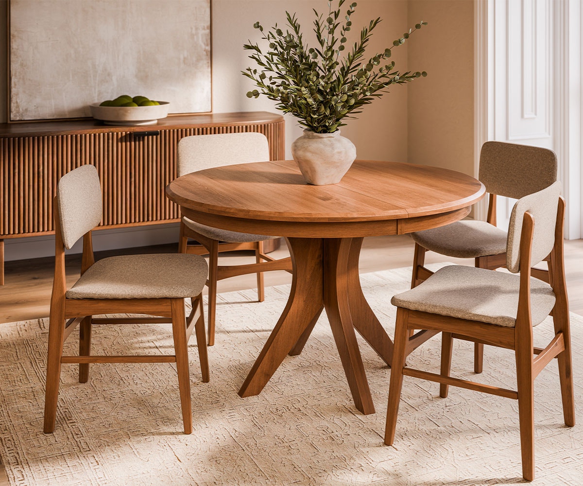 Amish Oak & Cherry Woodside Woodworks Solid Wood Dining Set in Brown Maple Huntley-Tara