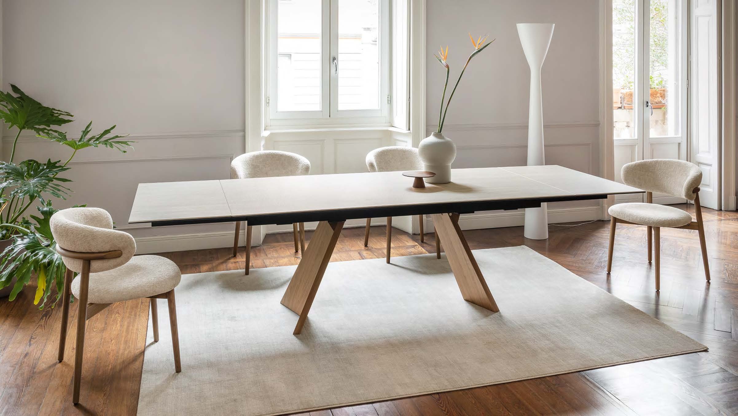 Calligaris Icaro Rectangle with 2 extensions. Porcelain Top and Solid Canaletto Walnut Base 35.5 wide by 63 to 78.75 to 94.5 long Icaro CS4114-R 160