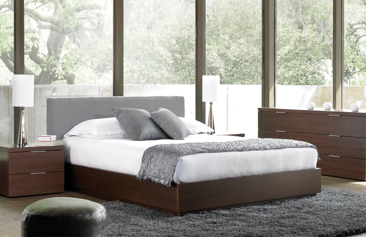 Mobican MAYA Queen bed with padded headboard and storage. 1MAY02QFU / 1MAY0242QFU