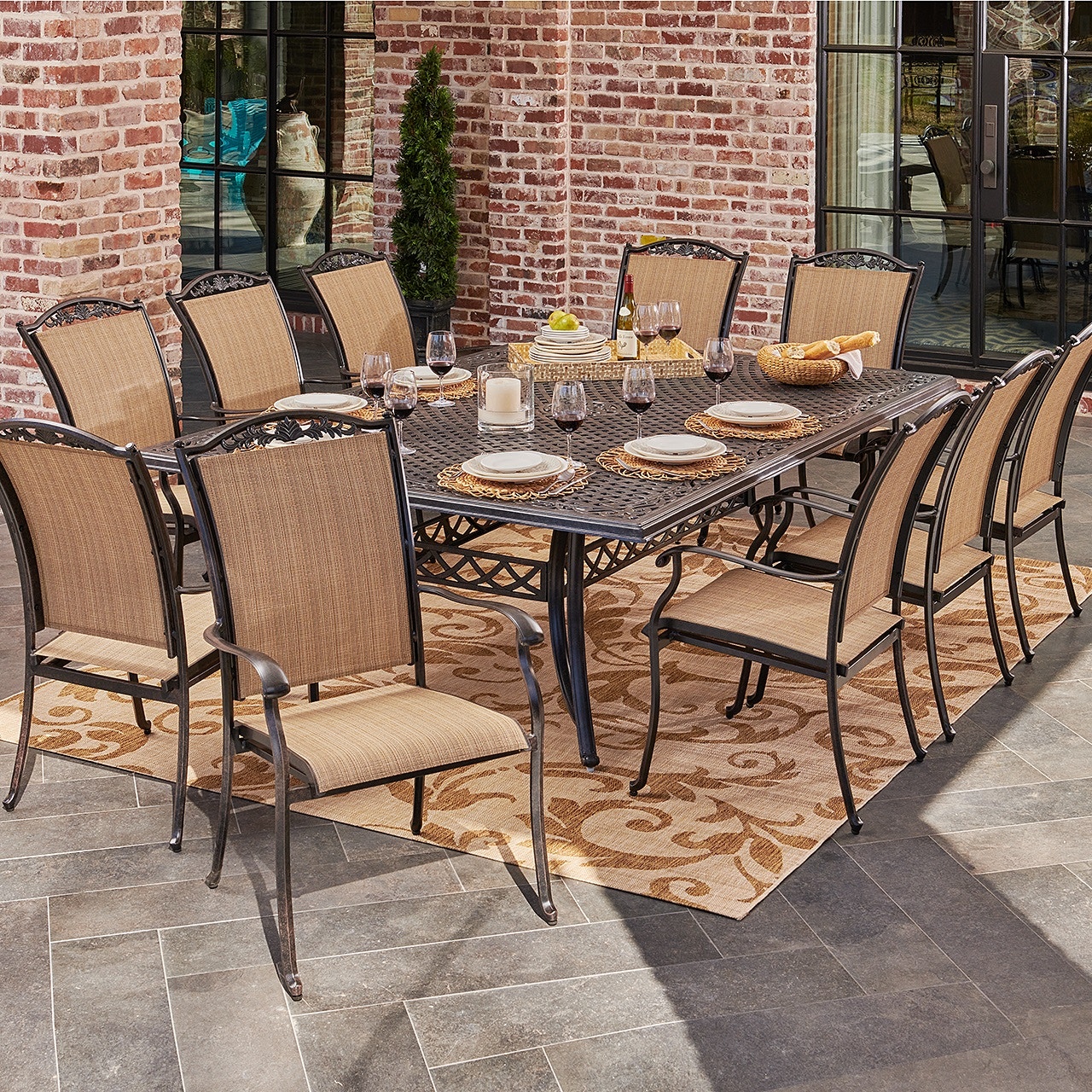 Outdoor/Patio Bellagio Desert Bronze Cast Aluminum 90 x 64 in. Dining