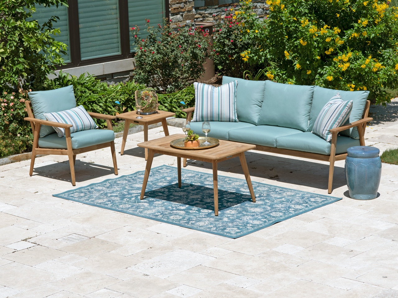 Outdoor Patio Bristol Natural Stain Solid Teak 3 Pc Spa Cushion