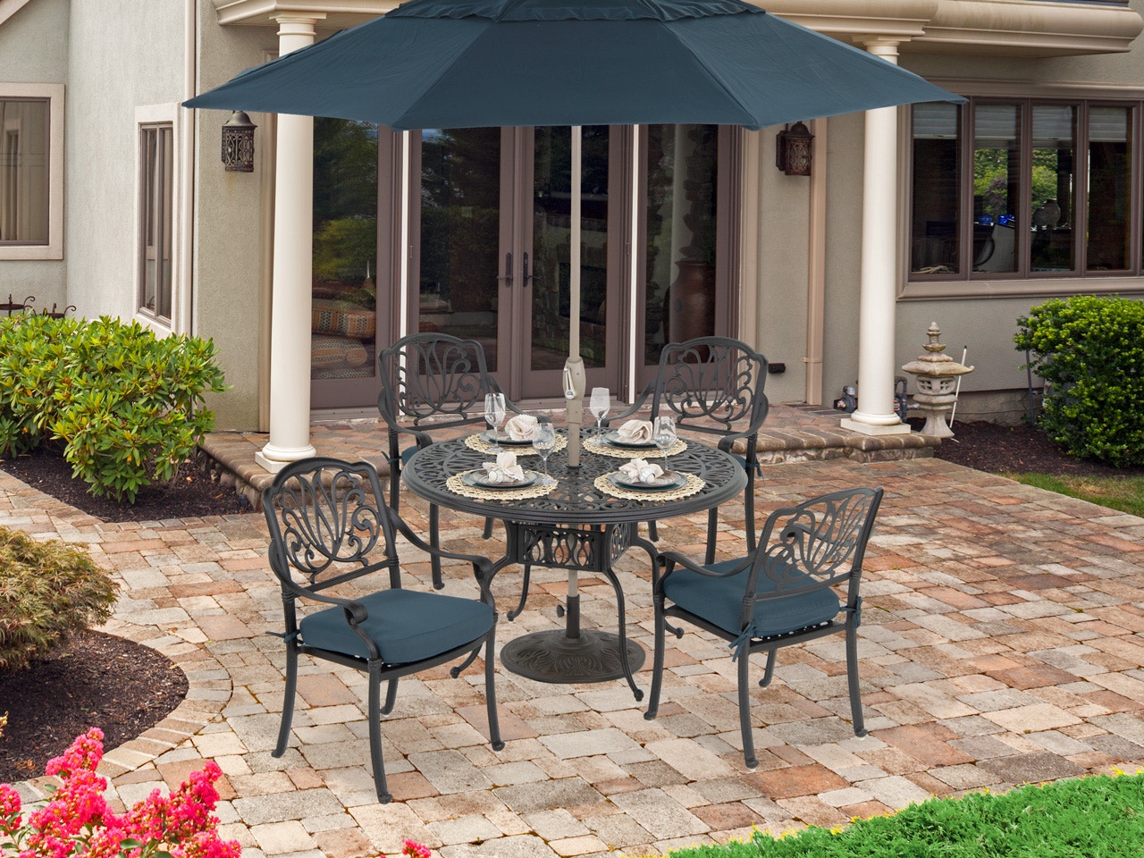 Living Room Cadiz Aged Bronze Aluminum 5 Pc Dining Set With 48 In Dining Table 7084509