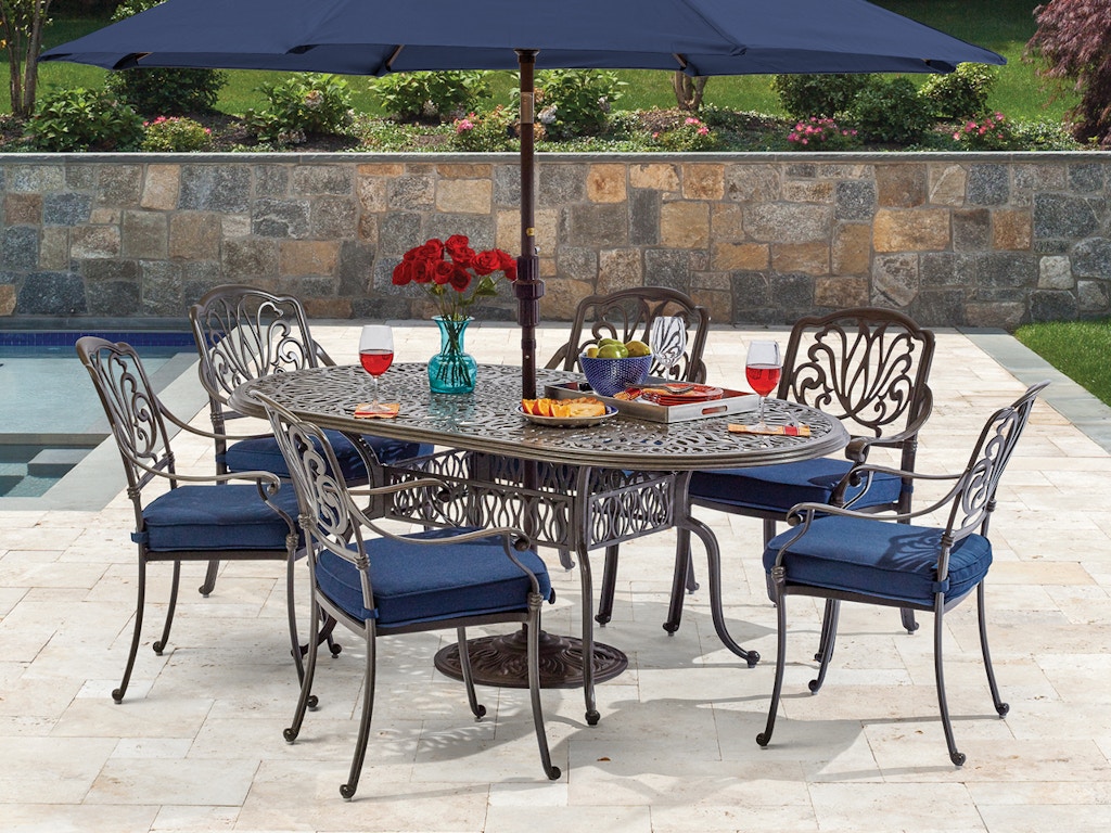 Living Room Cadiz Saddle Grey Cast Aluminum 7 Pc Dining Set With 72 X 42 In Dining Table 6642877