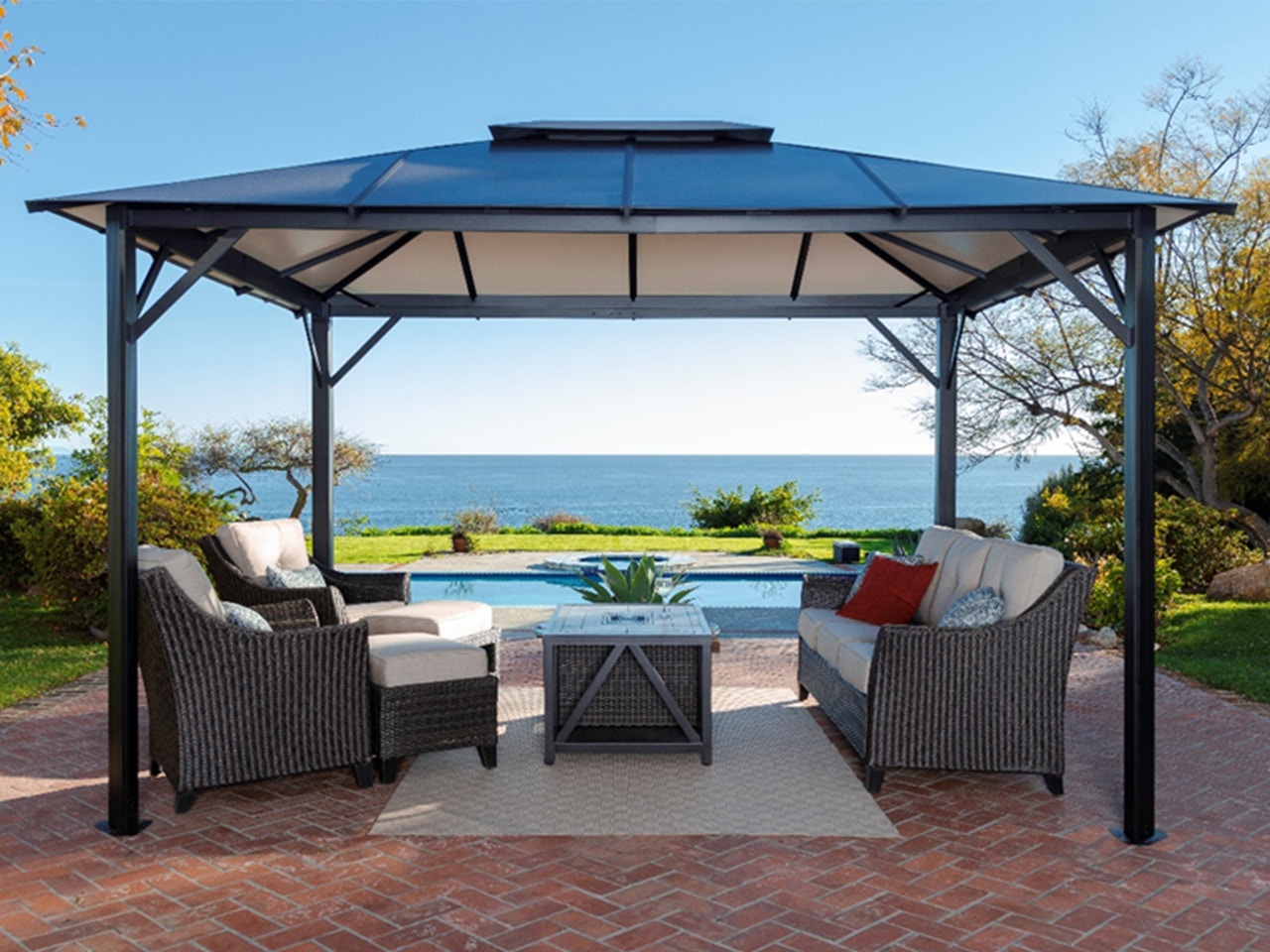 Living Room Monterey 10 Ft X 12 Ft Aluminum Hard Top Gazebo 7692770 Fortunoff Backyard Store