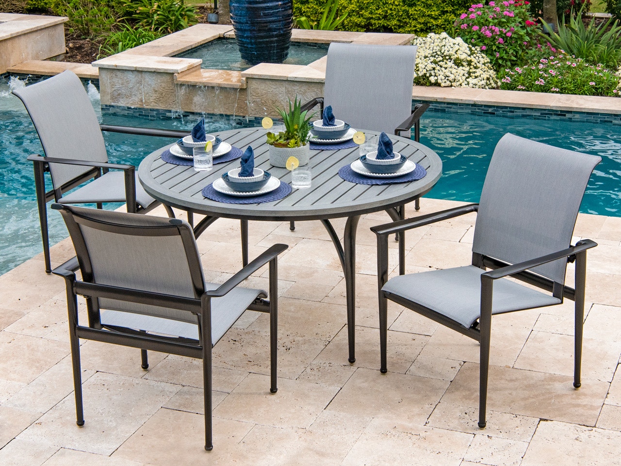 Outdoor Patio Hanamint Metro Meteor Aluminum 5 Pc Dining Set With