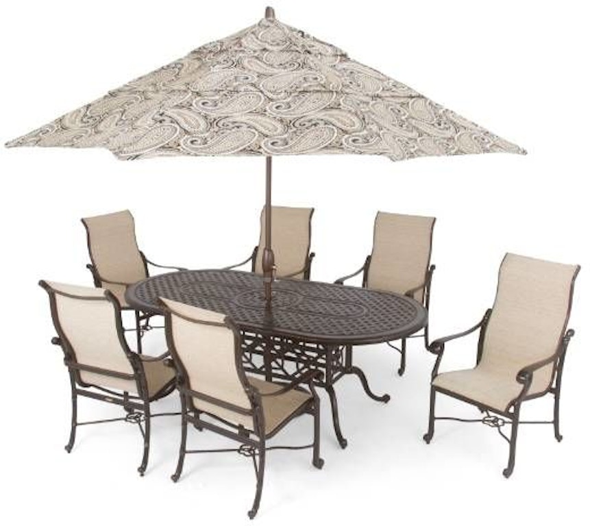 Florence Sling 7 Pc Cast Aluminum Dining Setwith 86 X 42 Oval Table