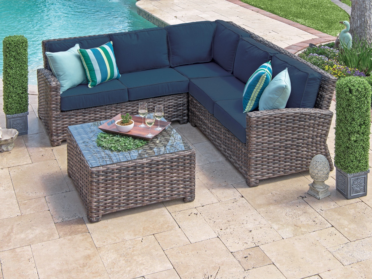 Outdoor Patio Contempo Weathered Teak Outdoor Wicker 3 Pc Indigo