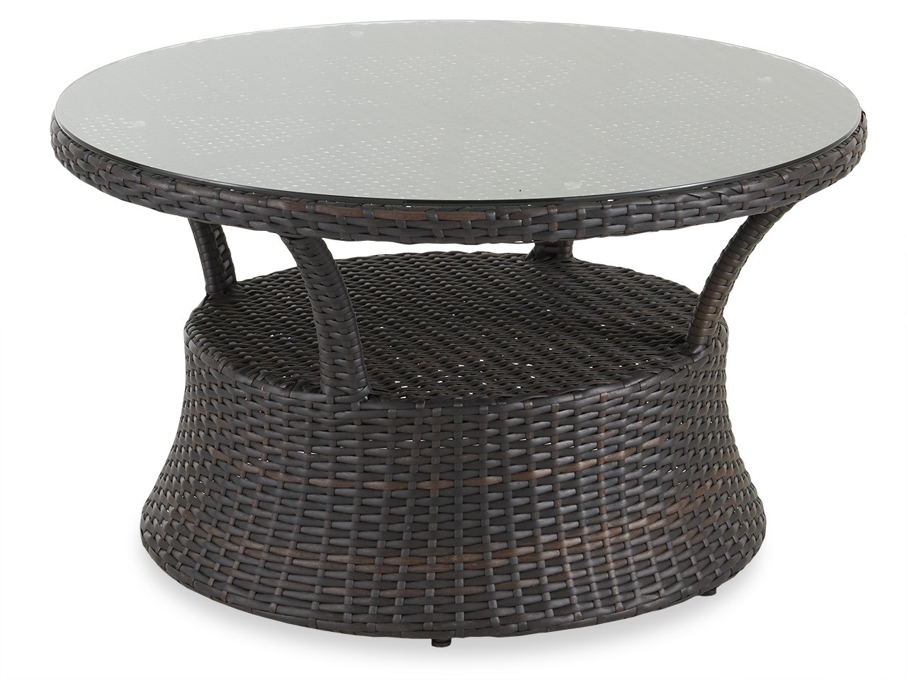 Outdoor Patio San Lucas Dark Elm Outdoor Wicker 42 In D Glass Top Conversation Table 7890208