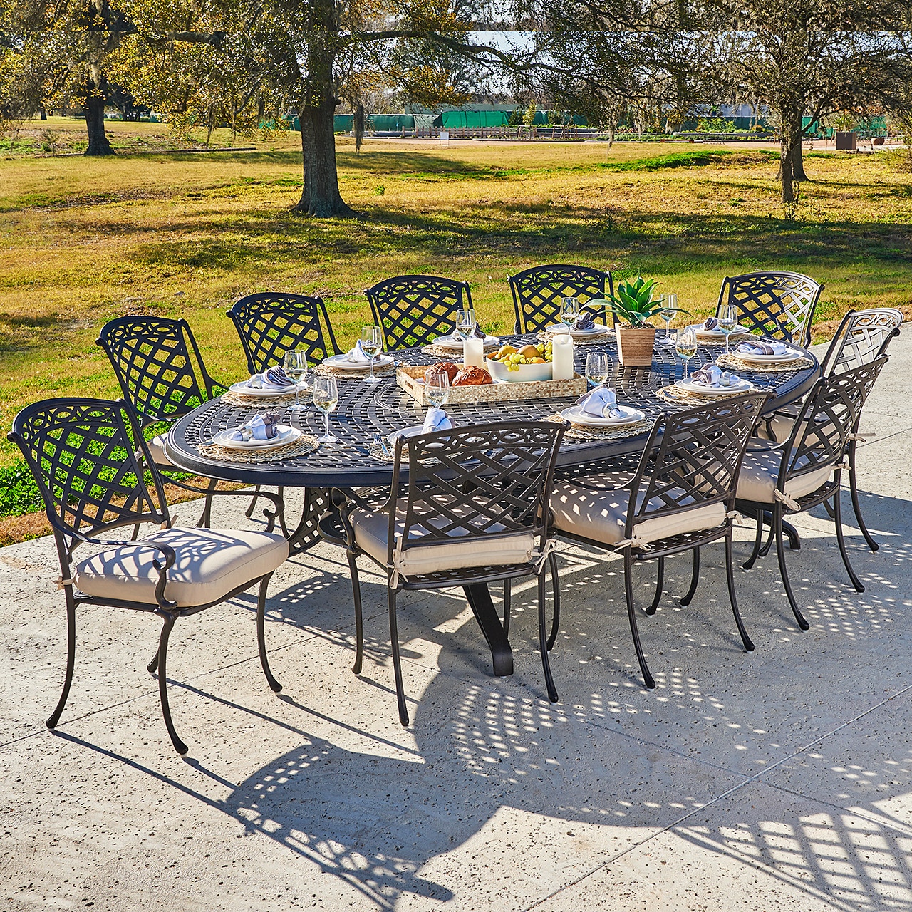 Living Room San Remo Aged Bronze Cast Aluminum 11 Pc Dining Set With 118 X 71 In Table 5992664