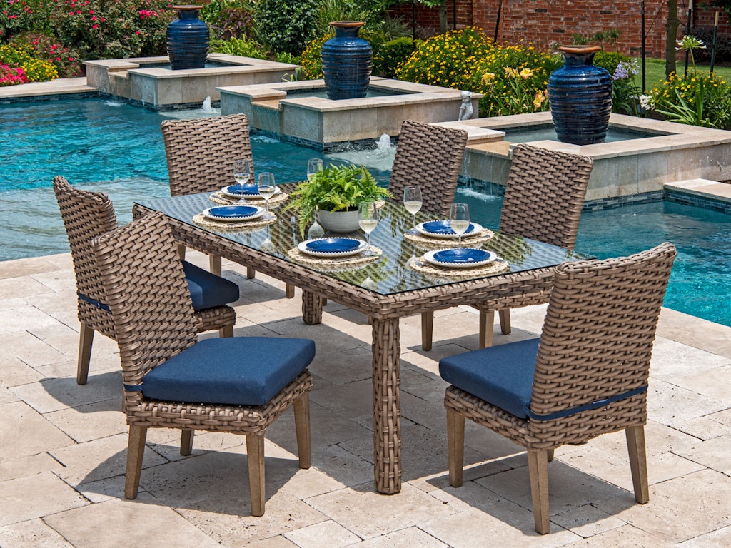 Outdoor Patio Siesta Aged Teak Outdoor Wicker 7 Pc Indigo Cushion