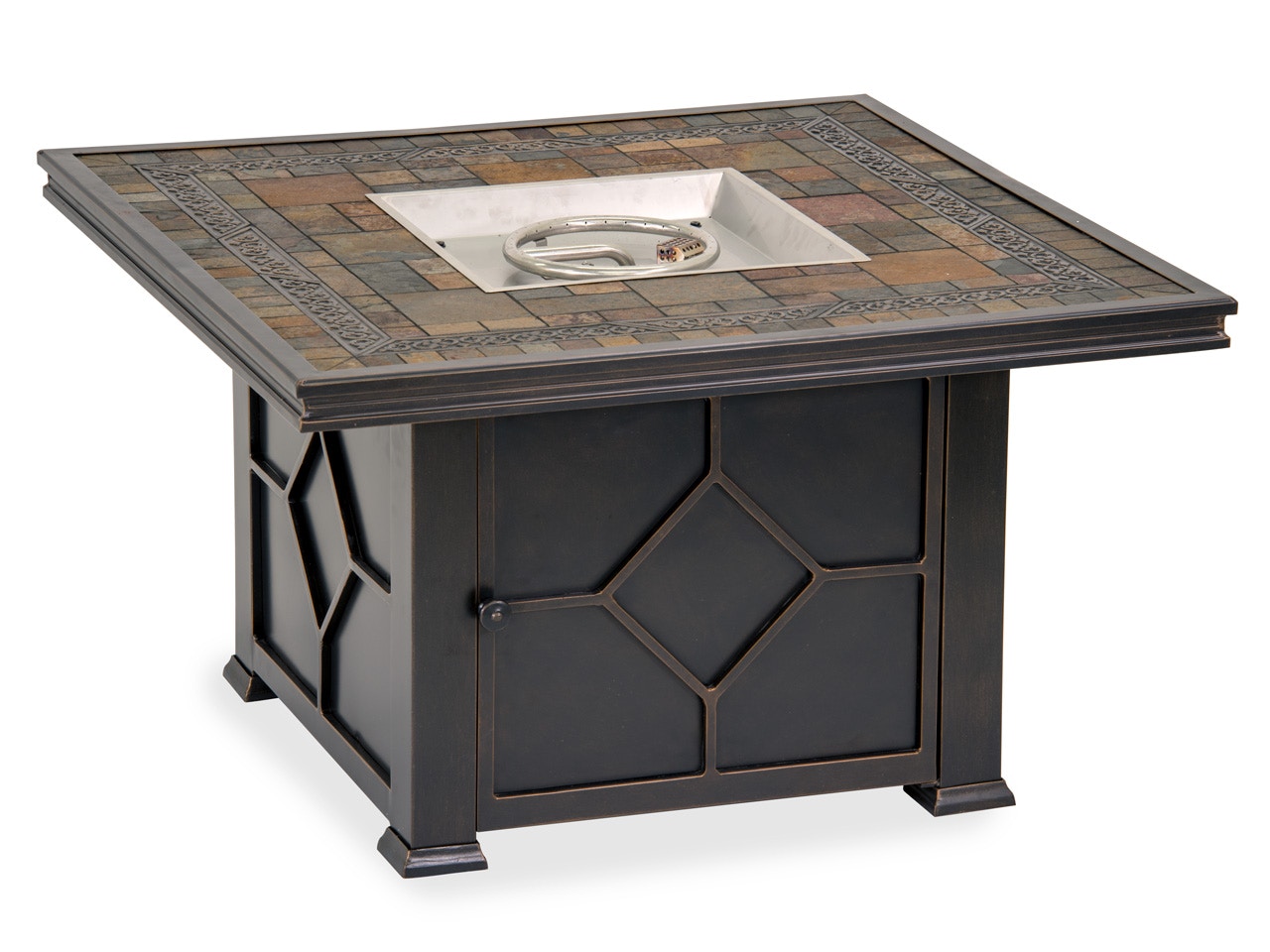 Outdoor Patio Black Gold Cast Aluminum Red Slate Top 42 In Gas Lp