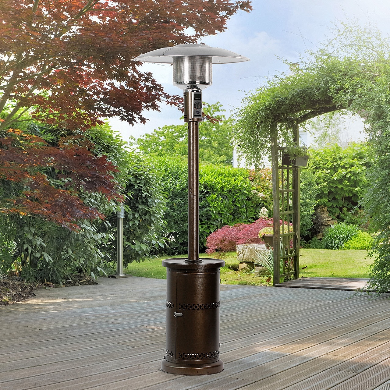 Outdoor/Patio 89 in. Hammertone Bronze 48,000 BTU LP Gas Patio Heater 7011232 Fortunoff Backyard