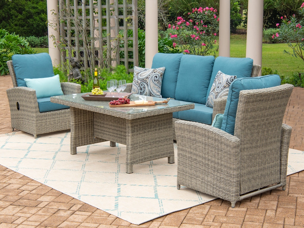 Living Room Tuscany Oyster Outdoor Wicker And Cast Lagoon Cushion 4 Pc Seating Group With 59 X 32