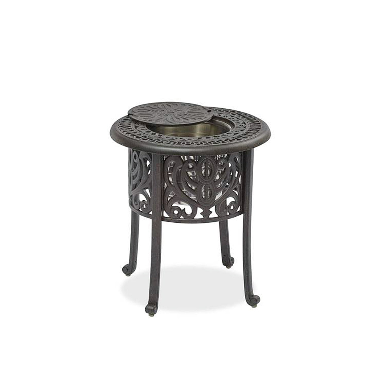 Outdoor Patio Verona Desert Bronze Cast Aluminum 20 In Side Table With Inlaid Ice Bucket 3432077