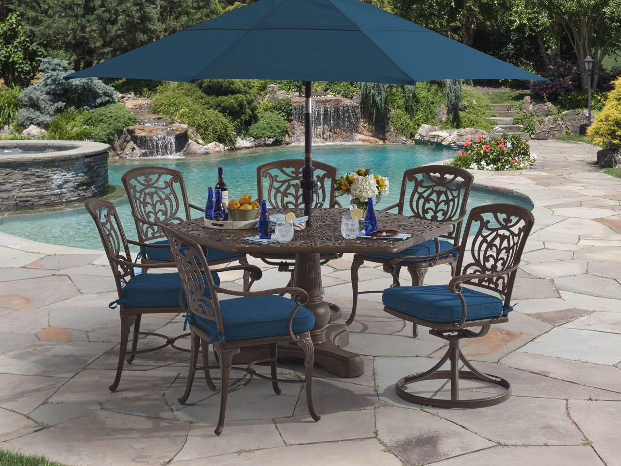 Outdoor Patio Verona Aged Bronze Cast Aluminum 7 Pc Dining Set