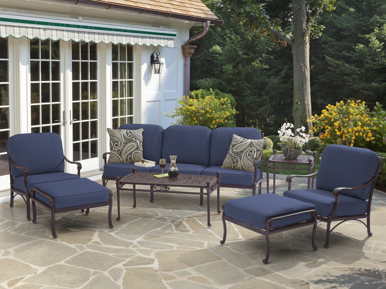 Outdoor Patio Verona 4 Pc Cast Aluminum Sofa Group In Spectrum