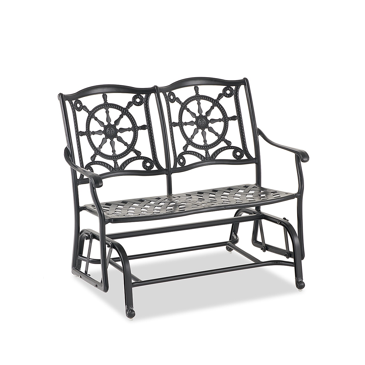 Outdoor/Patio Yacht Club Matte Black Cast Aluminum Loveseat Bench