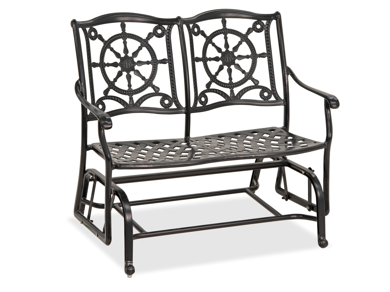 Outdoor Patio Yacht Club Matte Black Cast Aluminum Loveseat Bench Glider 7495308 Fortunoff