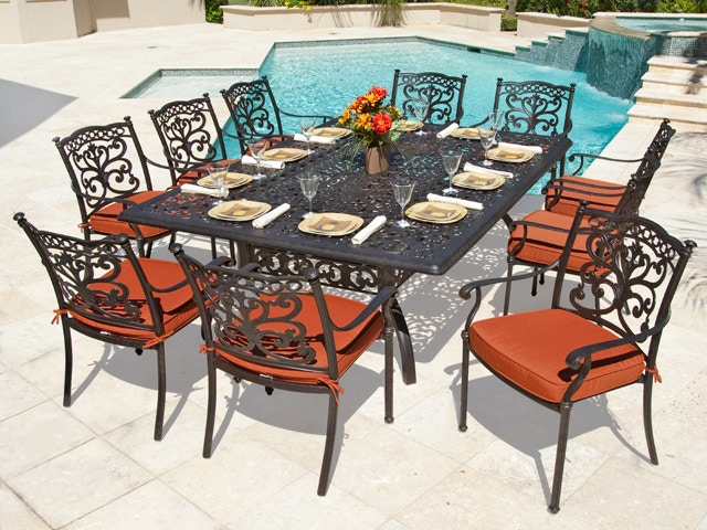 Living Room Milan Aged Bronze Cast Aluminum 11 Pc Dining Set With 90 X 64 In Dining Table 2309515