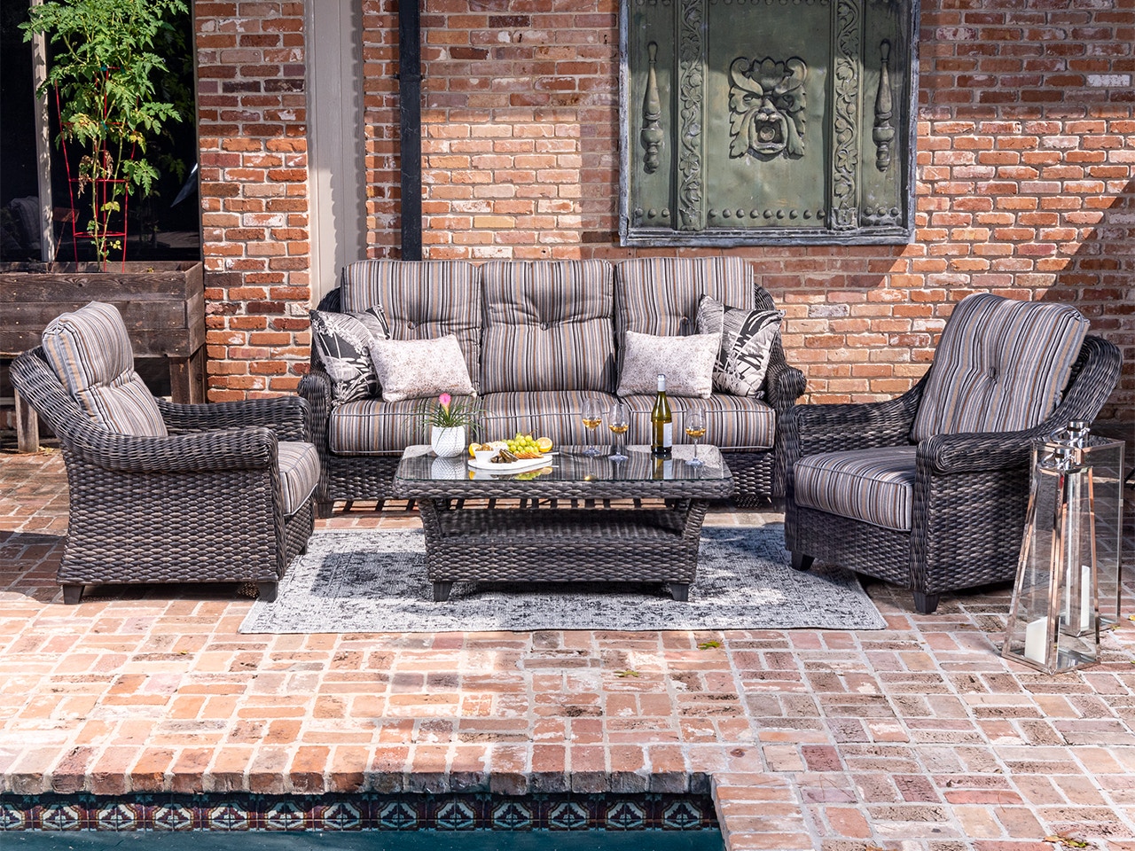 Living Room Montclair Barn Wood Outdoor Wicker And Cultivate Stone Estate Cushions 4 Pc Sofa Group