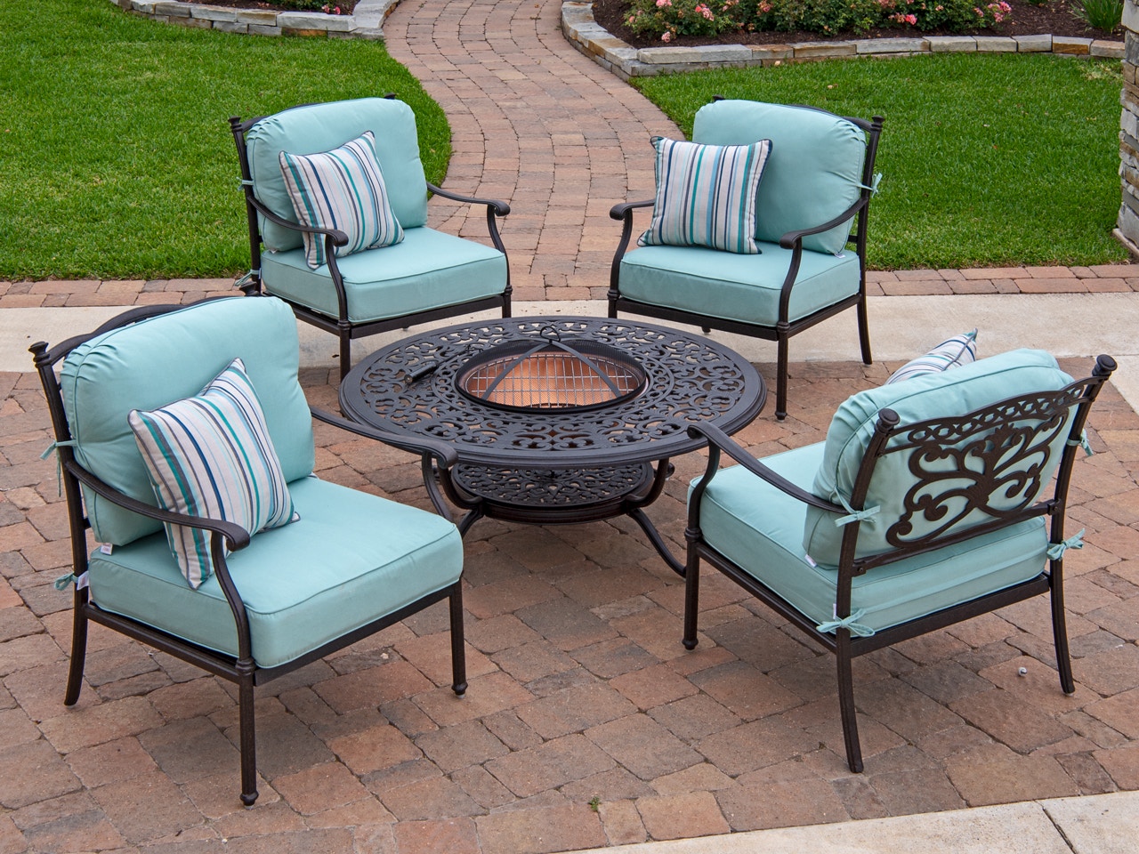 Living Room Milan Aged Bronzed Cast Aluminum 5 Pc Fire Pit Chat 