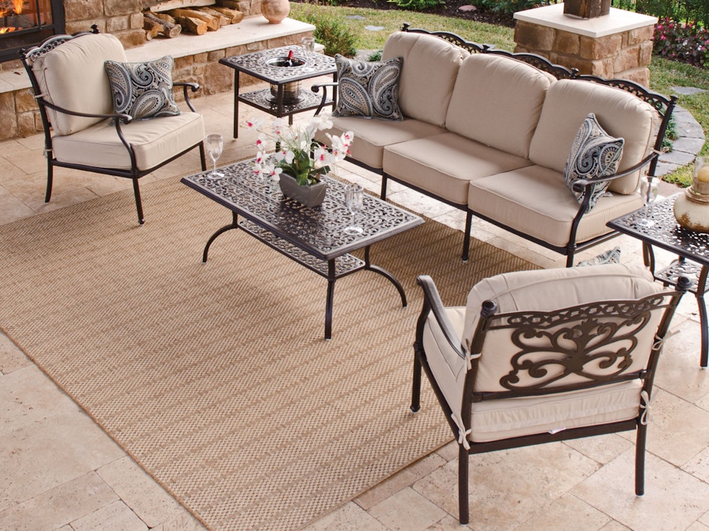 Milan 4 Pc Cast Aluminum Sofa Group In Beigewith 45 X 24 Rectangular Coffee Table