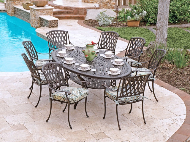 Outdoor Patio Tivoli Aged Bronze Cast Aluminum 9 Pc Dining Set