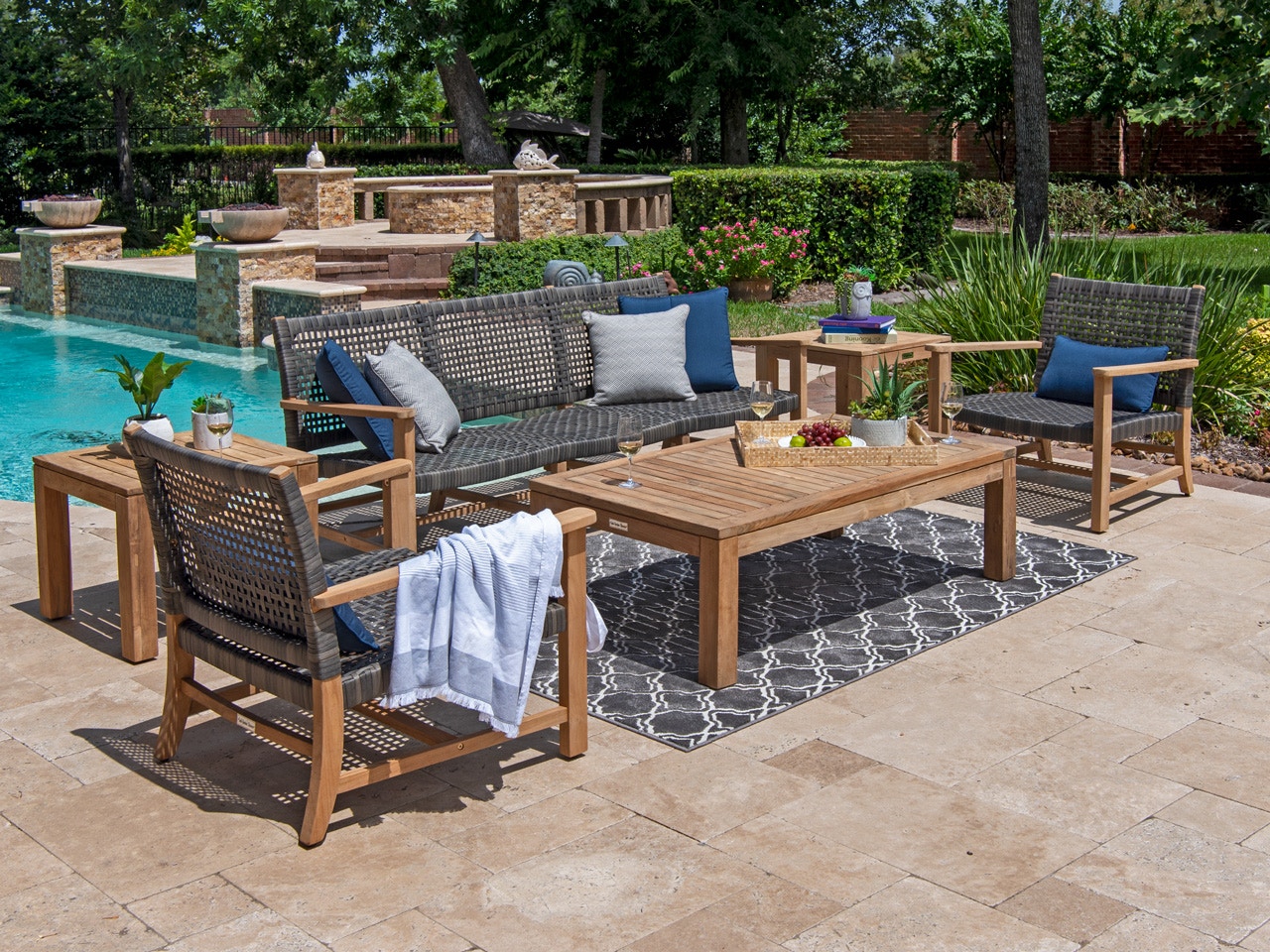 Outdoor Patio Hampton Driftwood Outdoor Wicker And Solid Teak 4 Pc