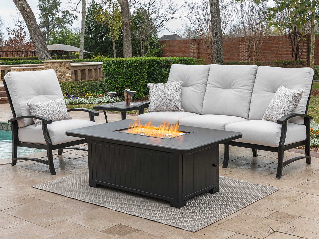 Living Room Lodge Aged Bronze Aluminum And Essential Flax Cushion 3 Pc Sofa Group With 58 X 36 In