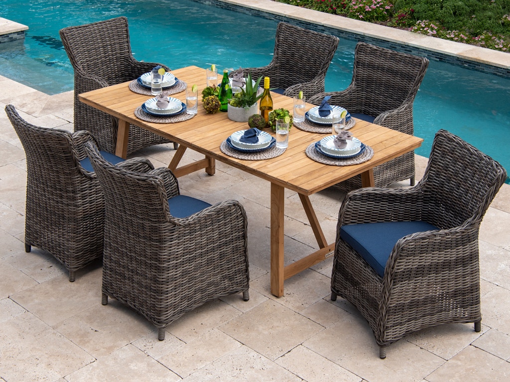 Living Room Mandalay Husk Outdoor Wicker And Spectrum Indigo Cushion 7 Pc Dining Set With 79 X 39