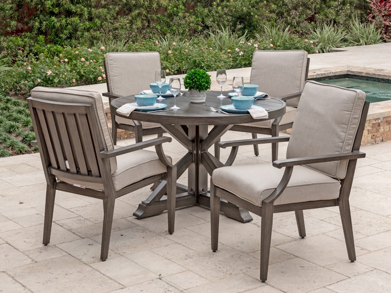 Outdoor Patio Monaco Weathered Teak Aluminum 5 Pc Dining Monaco Weathered Teak Aluminum 5 Pc Dining Setwith A 48 In Table