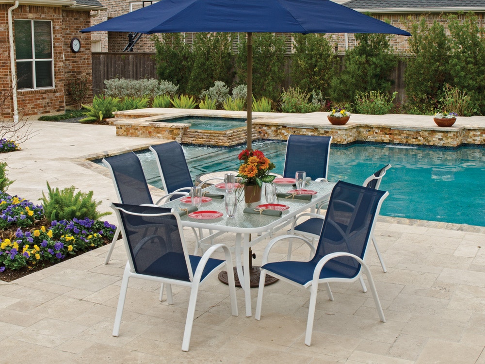 white aluminum patio set