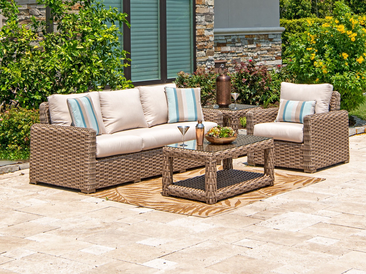 Outdoor Patio Siesta Aged Teak Aluminum And Outdoor Wicker 3 Pc
