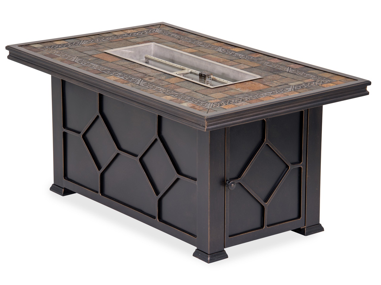 Outdoor Patio Black Gold Cast Aluminum 52 X 32 In Red Slate Top
