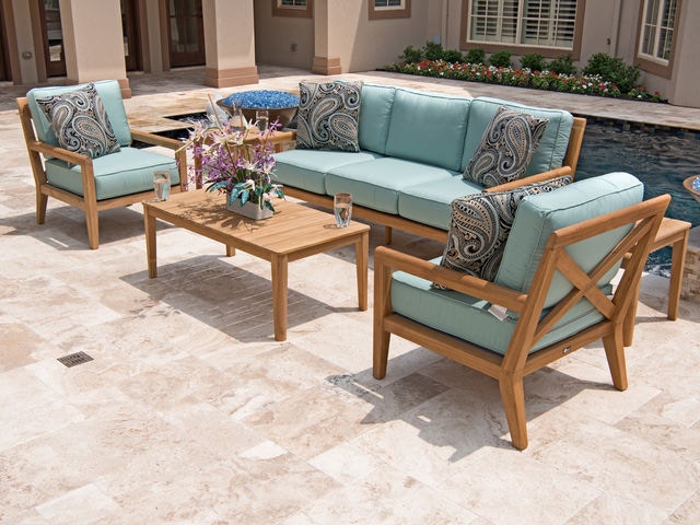 Outdoor Patio Stanford Natural Stain Solid Grade A Teak 4 Pc