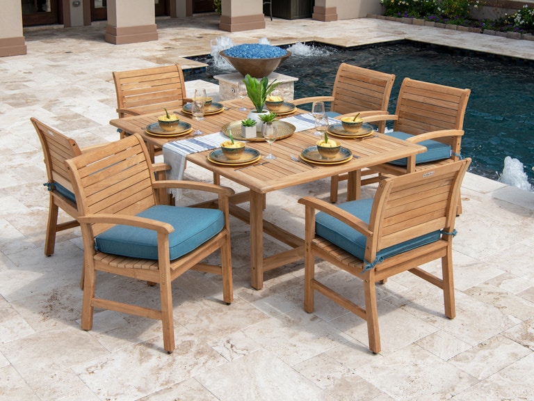 Pembroke 7 Pc Solid Teak Dining Setwith 87 X 67 X 47 In Extension Dining Table