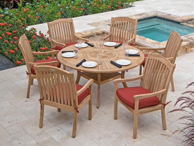 Grade-A Teak Wood 20/" Lazy Susan W// Umbrella Hole Outdoor Dining Garden Patio