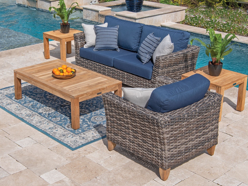 Mandalay Aluminum And Outdoor Wicker 3 Pc Cushion Sofa Groupwith 55 X 32 In Coffee Table