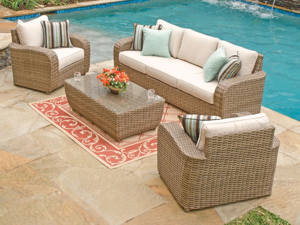 Biscayne 4 Pc Aluminum Woven Resin Wicker Sofa Group With 48 X 28 In Glass Top Coffee Table Biscayne 4 Pc Aluminum Woven Resin Wicker Sofa Group With 48 X 28 In Glass Top Coffee Table