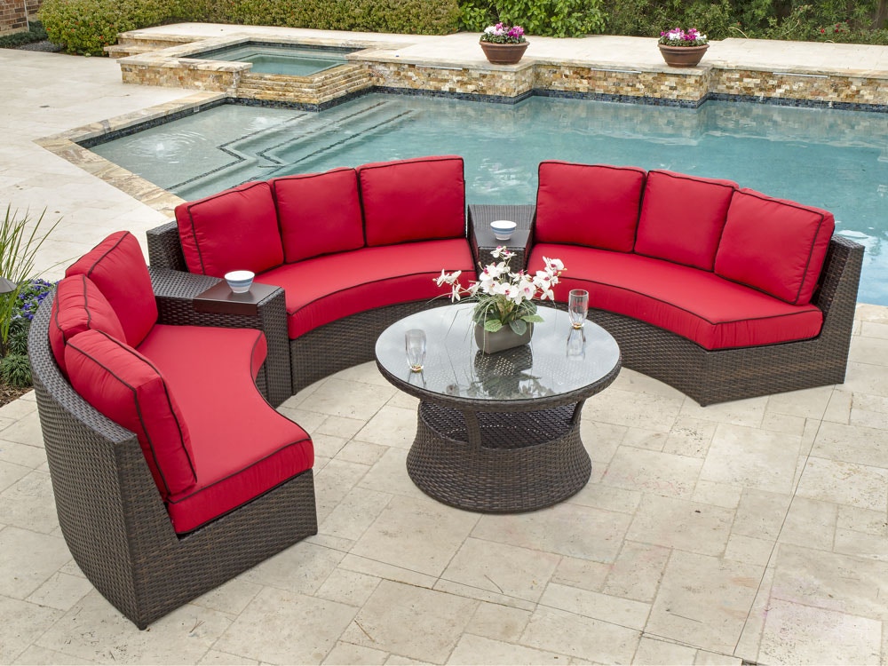 Living Room San Lucas Dark Elm Outdoor Wicker And Flagship Ruby Cushion 5 Pc Contour Sectional