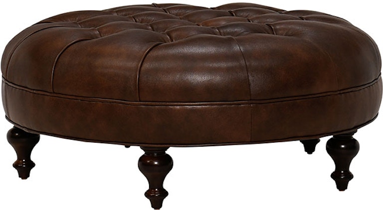 Bradington Young XL Well-Rounded Cognac Tufted Round Leather Ottoman 807-RD 922100-87 65114544