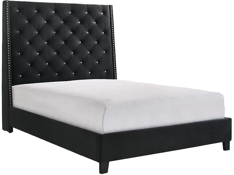Crown Mark Chantilly Black Velvet King Upholstered Bed 428888003