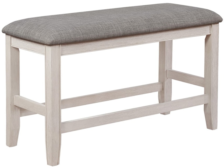 Crown Mark Fulton White & Light Grey Counter Height Cushioned Bench 680486364