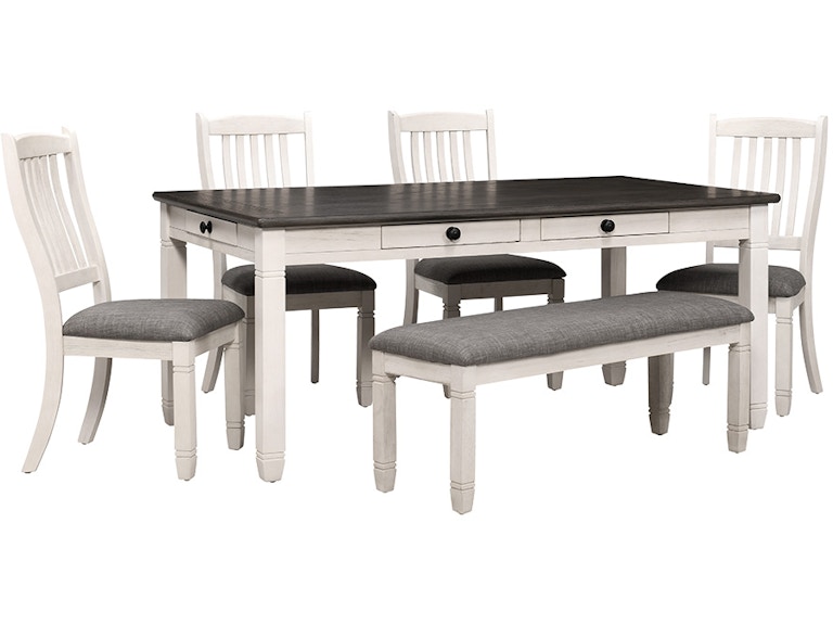 Homelegance Granby Antique White Dining Table, 4 Chairs & Bench- 5627NW-6PCDS 395672820