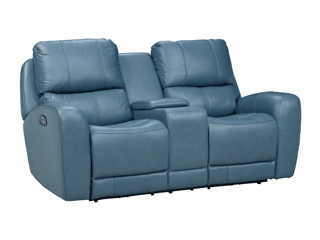 Blue leather reclining deals loveseat